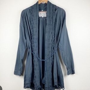 Vintage Johnny Was M Lace Trimmed Cardigan Duster Robe- Gray Flaw* See Photo